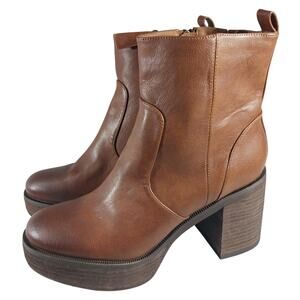 NWOT! ZODIAC! PECAN BROWN GENUINE LEATHER ULTRA CHUNKY HEEL ANKLE BOOTS! SZ 8.5M